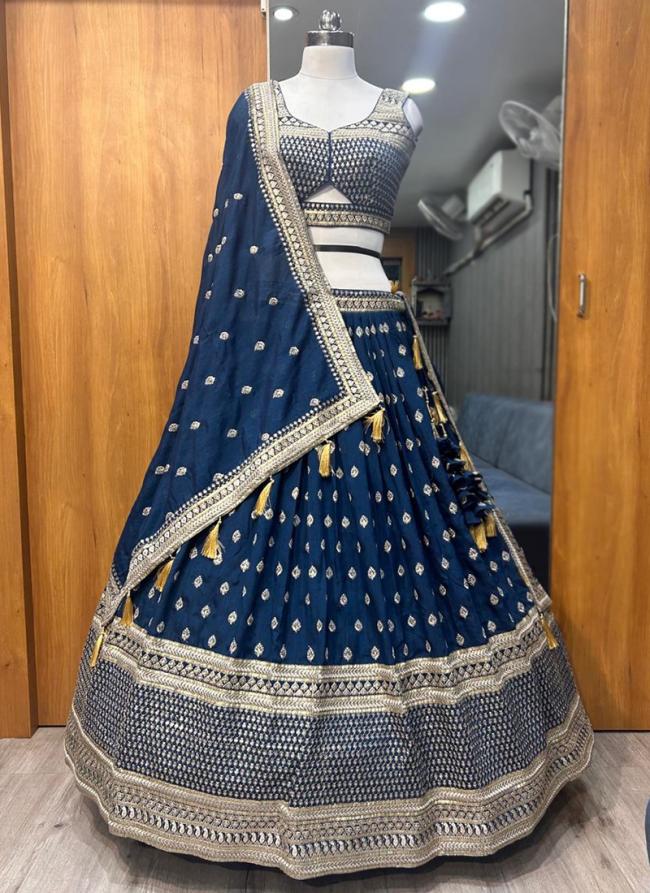 Silk Sea Blue Wedding Wear Embroidery Work Lehenga Choli